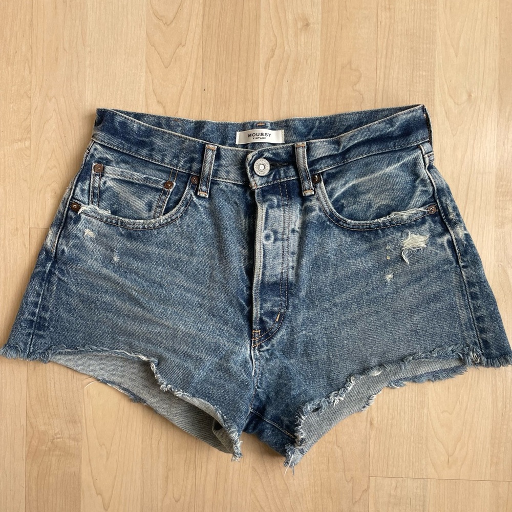 Moussy Distressed Blue Jean Shorts